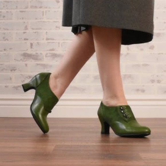 ROYAL VINTAGE Greta Reproduction 30’s/40’s Green Leather/Suede Heels Size 8.5 - Picture 12 of 13